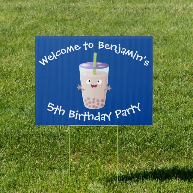 Cute happy bubble tea boba cartoon character sign (Insitu)