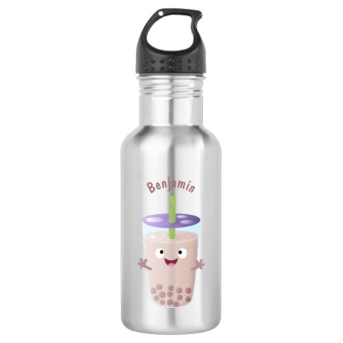 Cute happy bubble tea boba cartoon character  stainless steel water bottle