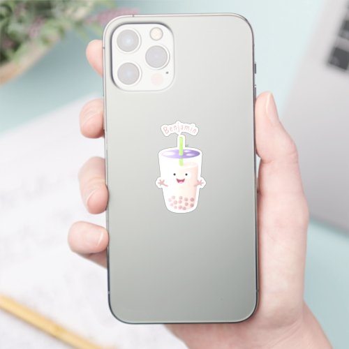 Cute happy bubble tea boba cartoon character sticker