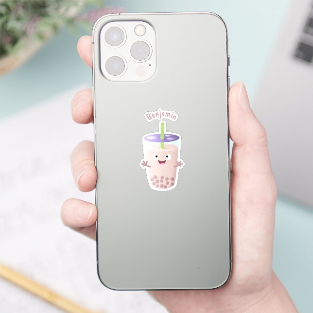 Cute happy bubble tea boba cartoon character sticker (Phone)