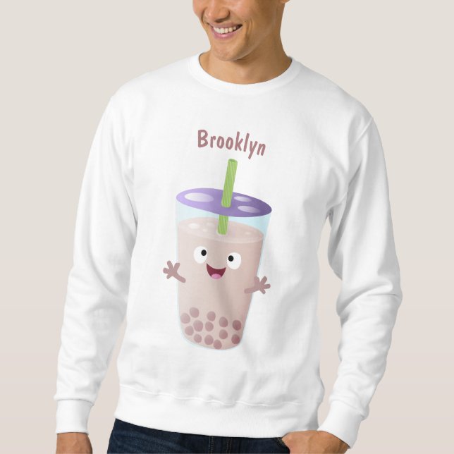 Cute happy bubble tea boba cartoon character sweatshirt (Front)