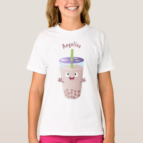 Cute happy bubble tea boba cartoon character T_Shirt