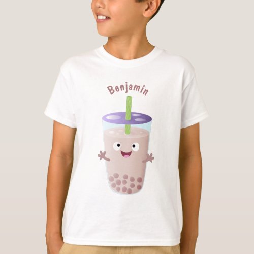 Cute happy bubble tea boba cartoon character T_Shirt