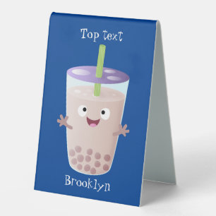 Cute happy bubble tea boba cartoon character table tent