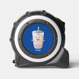 Cute happy bubble tea boba cartoon character tape measure