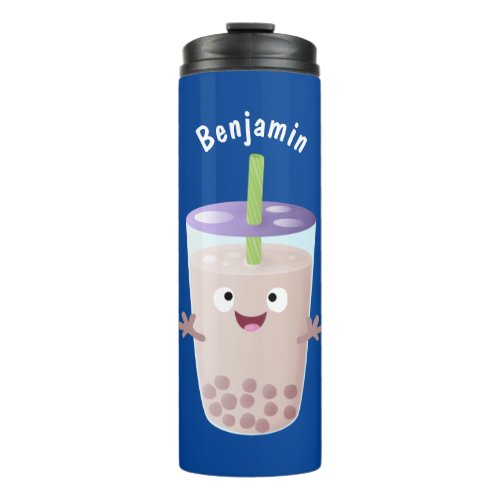 Cute happy bubble tea boba cartoon character thermal tumbler