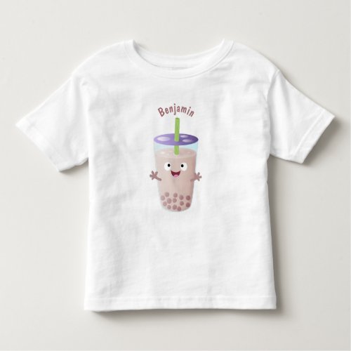Cute happy bubble tea boba cartoon character toddler t_shirt