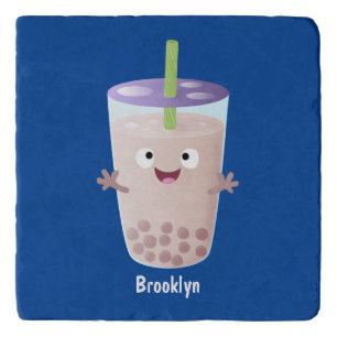 Cute happy bubble tea boba cartoon character trivet