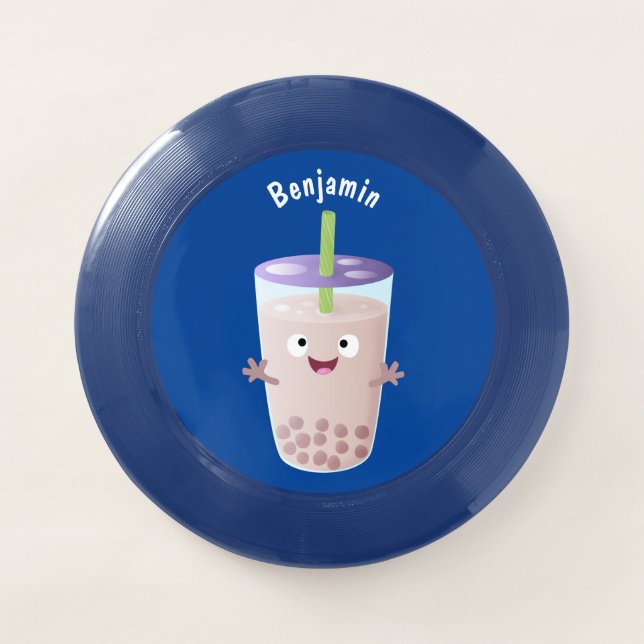 Cute happy bubble tea boba cartoon character Wham-O frisbee (Front)