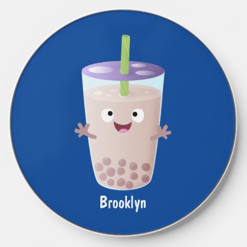 Cute happy bubble tea boba cartoon character  wireless charger 