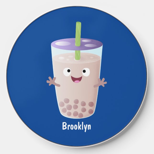 Cute happy bubble tea boba cartoon character  wireless charger  (Front)