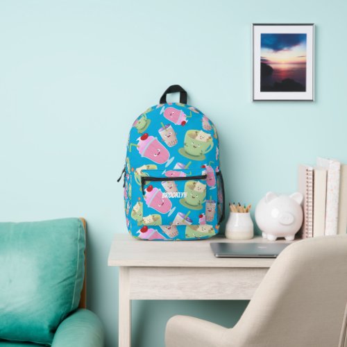 Cute happy bubble tea sundaes cartoon pattern printed backpack