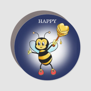 Cute Happy Bumble Bee & Honeycomb on Navy Blue Car Magnet