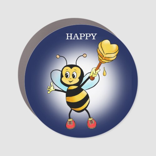 Cute Happy Bumble Bee  Honeycomb on Navy Blue Car Magnet