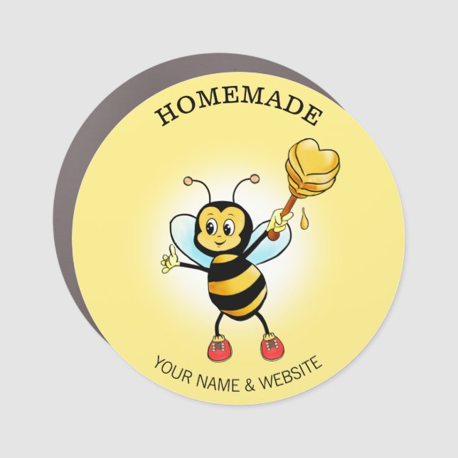 Cute Happy Bumble Bee & Honeycomb on Yellow Car Magnet (Front)