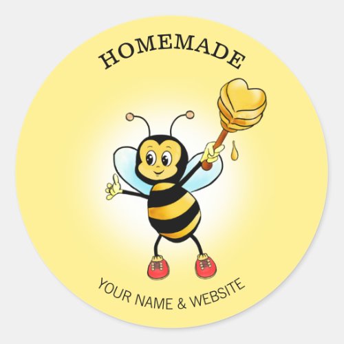 Cute Happy Bumble Bee  Honeycomb on Yellow Classic Round Sticker