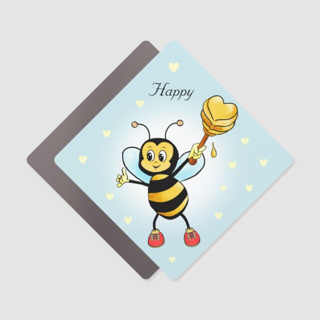 Cute Happy Bumble Bee & Honeycomb with Hearts Post Car Magnet (Front)