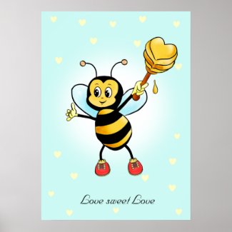 Cute Happy Bumble Bee & Honeycomb with Hearts Post