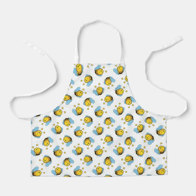 Cute happy bumble bee pattern white apron (Front)