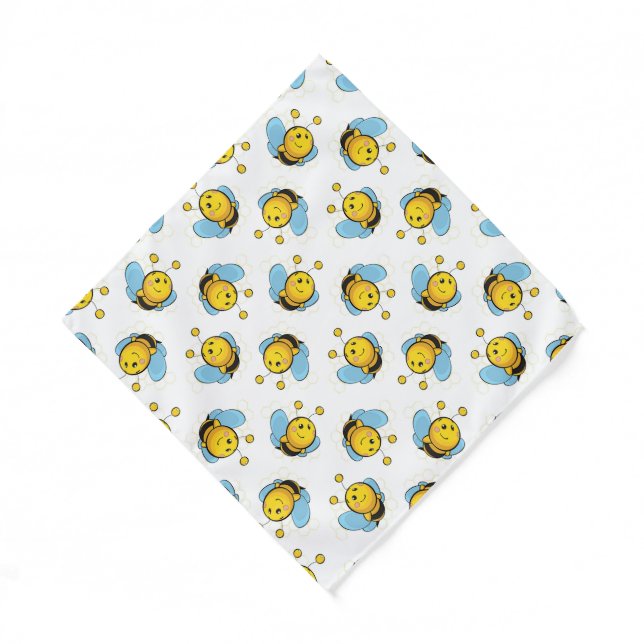 Cute happy bumble bee pattern white bandana (Front)
