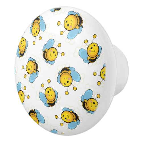 Cute happy bumble bee pattern white ceramic knob