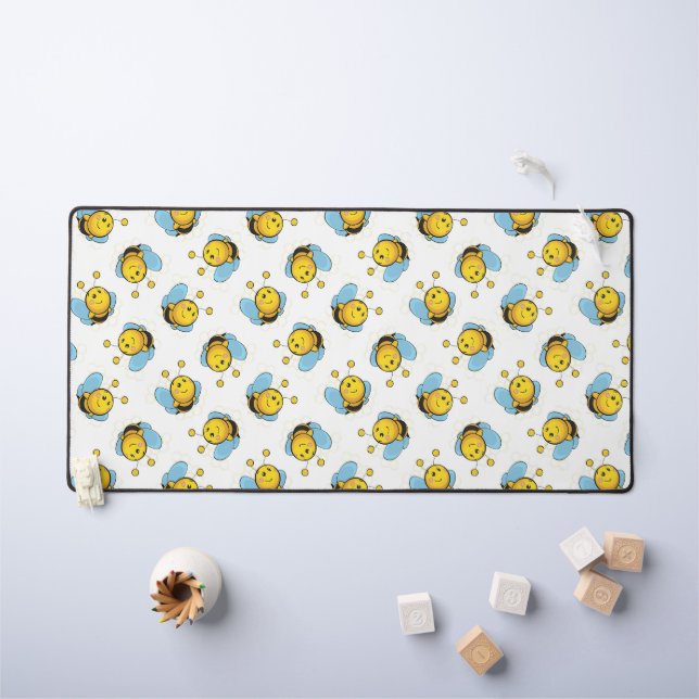 Cute happy bumble bee pattern white desk mat (Kids Table)
