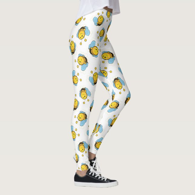 Cute happy bumble bee pattern white leggings (Right)
