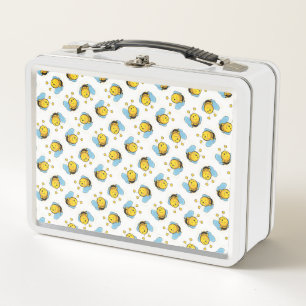 Cute happy bumble bee pattern white metal lunch box