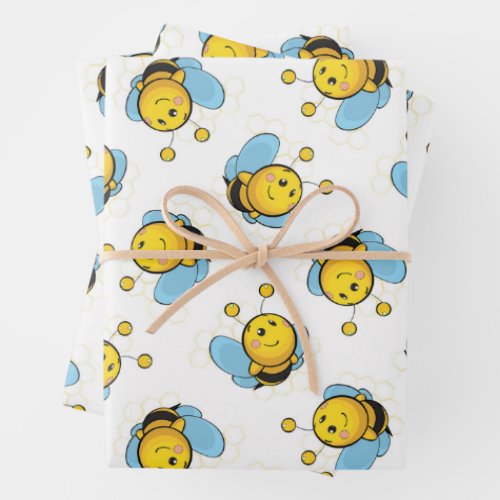 Cute happy bumble bee pattern white wrapping paper sheets