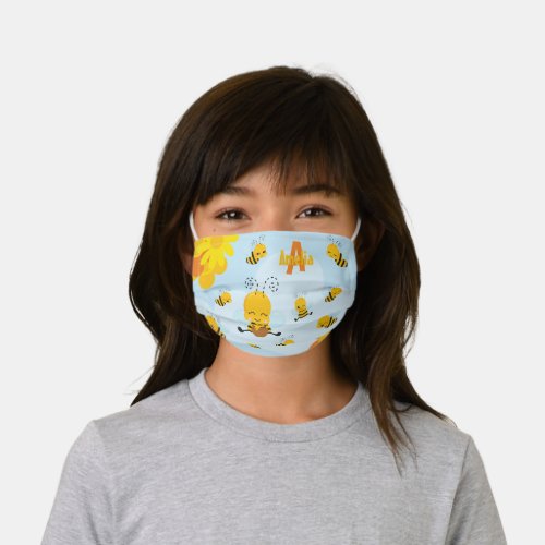 Cute Happy Bumble Bee with Flowers Kids Cloth Face Mask