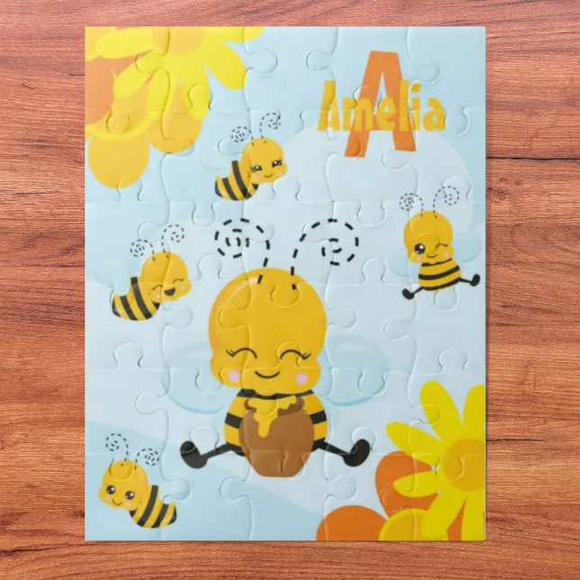 Cute Happy Bumble Bee with Flowers Little Kid Jigsaw Puzzle (Creator Uploaded)