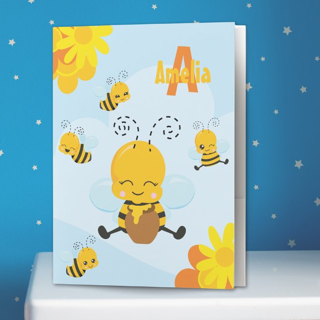 Cute Happy Bumble Bee with Flowers Little Kid Pocket Folder (Creator Uploaded)