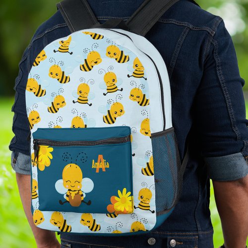Cute Happy Bumble Bee with Flowers Little Kid Printed Backpack