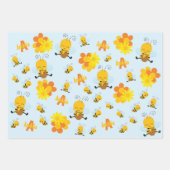 Cute Happy Bumble Bee with Flowers Little Kid Wrapping Paper Sheets (Front 3)