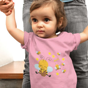 Cute Happy Bumble Bee with Flowers Pink Toddler T-shirt