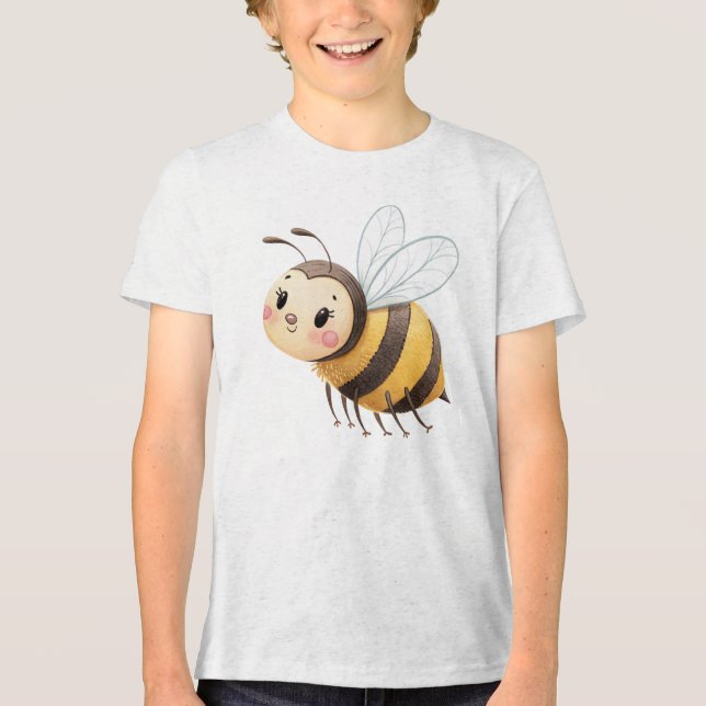 Cute Happy Bumblebee Illustration Tri-Blend Shirt (Front)