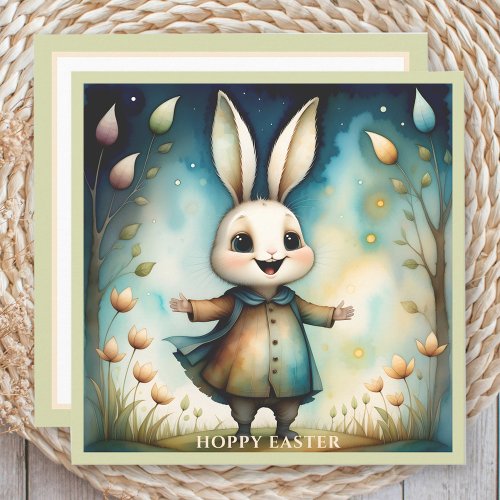 Cute Happy Bunny Boy Watercolor Easter Card