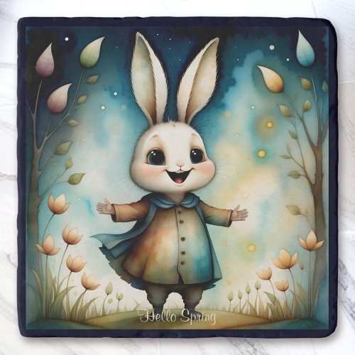 Cute Happy Bunny Boy Watercolor Easter Spring Trivet