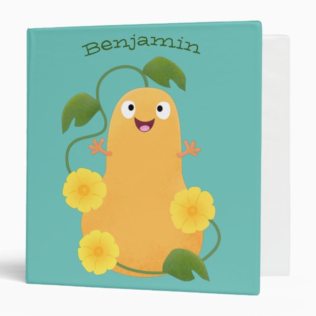 Cute happy butternut pumpkin gourd cartoon 3 ring binder (Front/Inside)