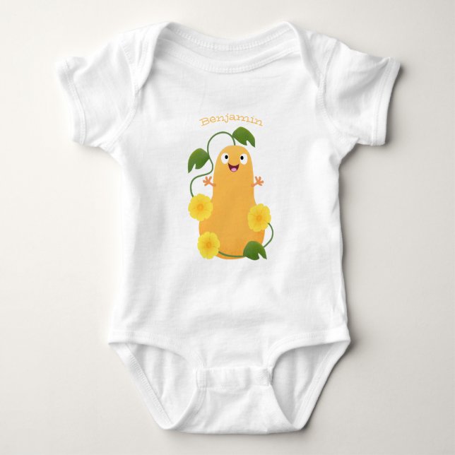 Cute happy butternut pumpkin gourd cartoon baby bodysuit (Front)