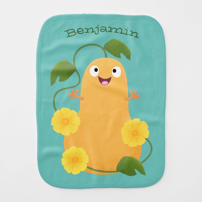 Cute happy butternut pumpkin gourd cartoon baby burp cloth (Front)