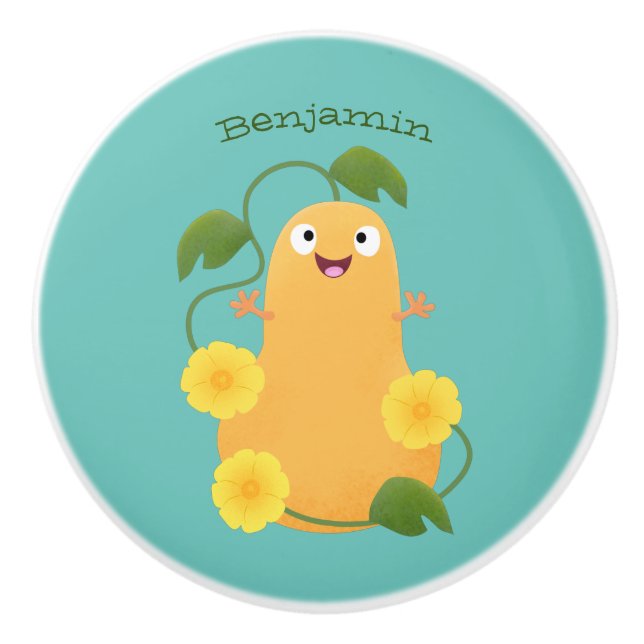 Cute happy butternut pumpkin gourd cartoon ceramic knob (Front)