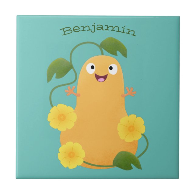 Cute happy butternut pumpkin gourd cartoon ceramic tile (Front)