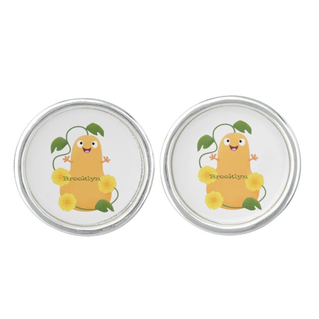 Cute happy butternut pumpkin gourd cartoon cufflinks (Front)