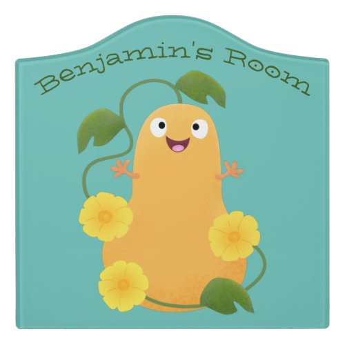 Cute happy butternut pumpkin gourd cartoon door sign