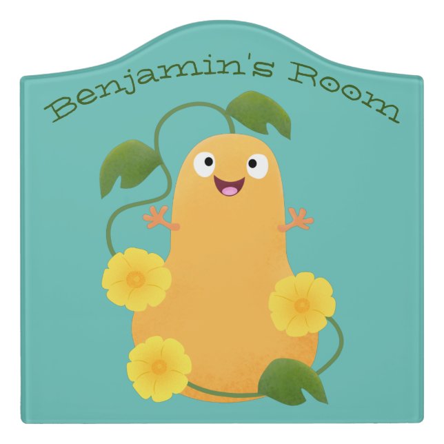 Cute happy butternut pumpkin gourd cartoon door sign (Large Crest Front)