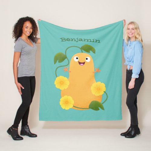 Cute happy butternut pumpkin gourd cartoon fleece blanket