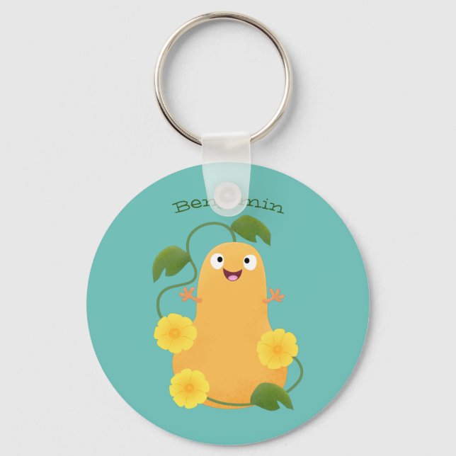 Cute happy butternut pumpkin gourd cartoon keychain (Front)
