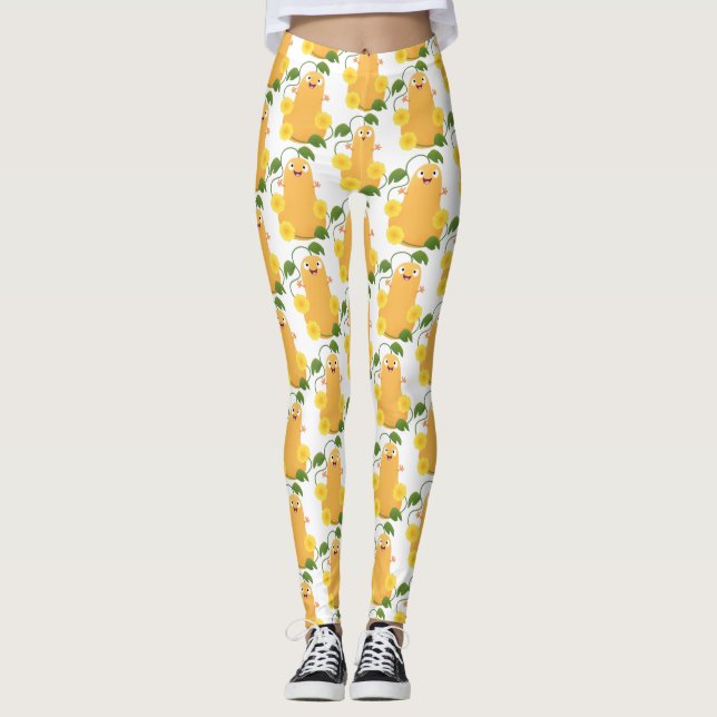 Cute happy butternut pumpkin gourd cartoon leggings (Front)