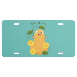 Cute happy butternut pumpkin gourd cartoon license plate
